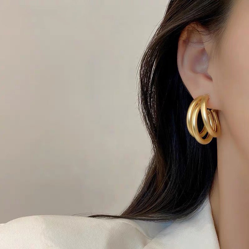 Khuyên tai nữ tròn Hàn Quốc bông tai nữ tròn 3 vòng cá tính BT26
