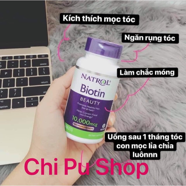 Hộp 100 viên Natral biotin Beauty 10,000mcg hỗ trợ ngăn ngừa rụng tóc và mọc tóc của Mỹ