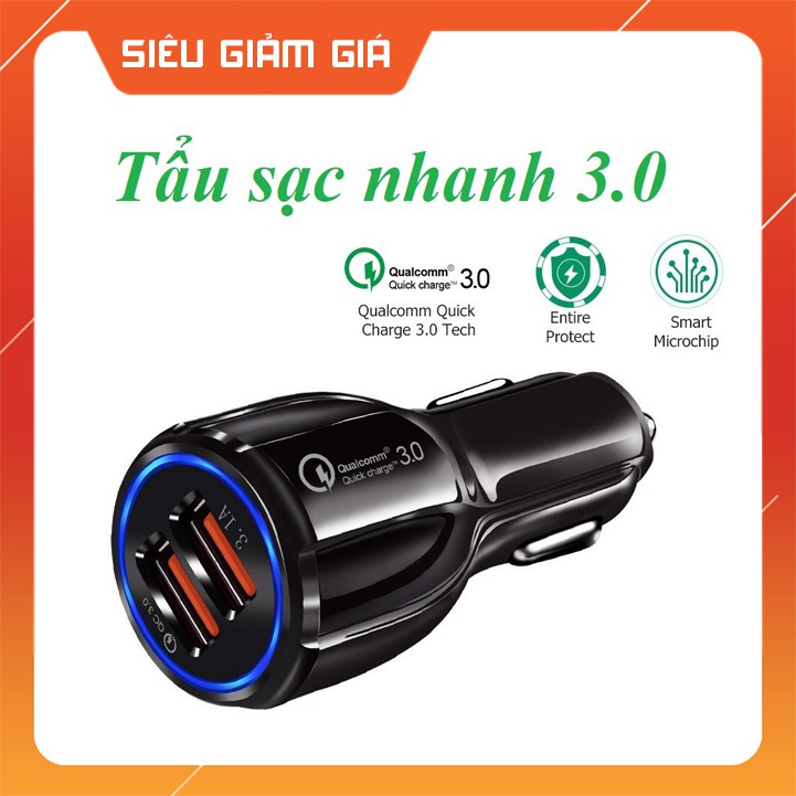 Tẩu Sạc Nhanh Qualcomm QC 3.0 - 2 Cổng USB - Củ Sạc 3.0 FullBox - C1114