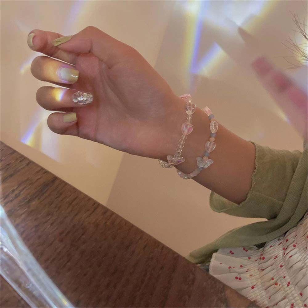 Vòng Tay Chuỗi Hạt Acrylic Hình Trái Tim Thời Trang Mùa Hè Cho Bạn Gái