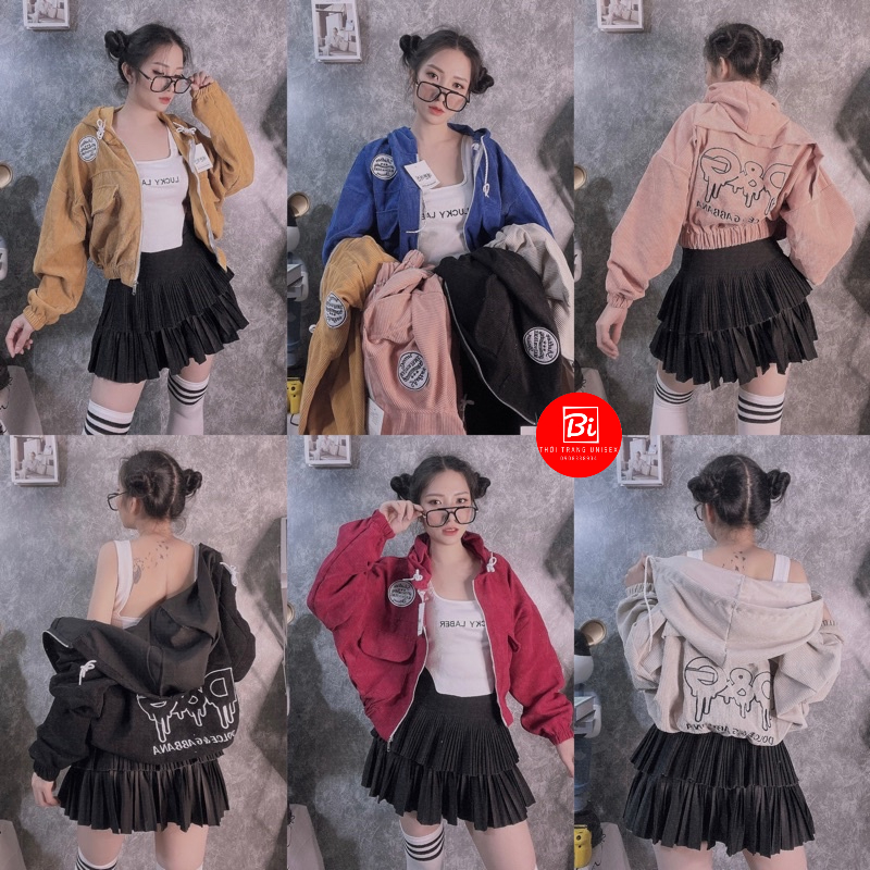 Áo Khoác Nhung Tăm Dáng Lửng Tay Cánh Dơi Thêu Chữ DG Tay và Lai Áo Bo Chun_AK59