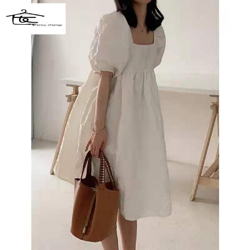 Đầm Tay Phồng Ngắn Dáng Rộng Thời Trang Mùa Hè Hàng Mới Dành Cho Nữ 2021