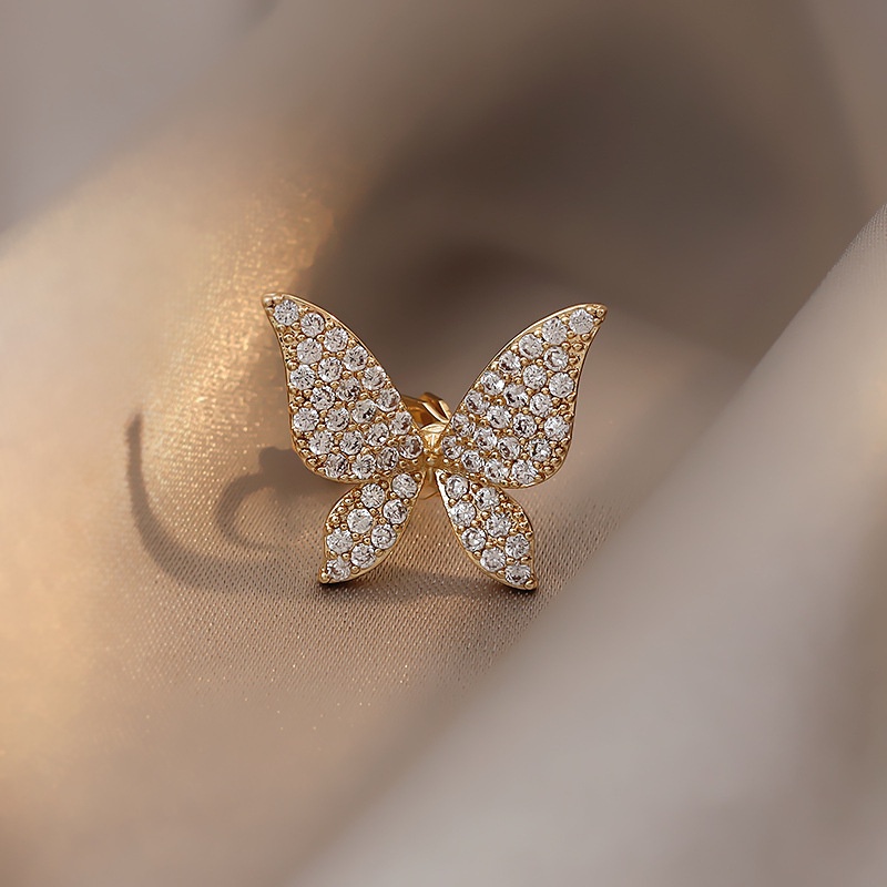 Bông Tai Dạng Kẹp Hình Bướm Đính Đá zircon Siêu Lấp Lánh Thời Trang