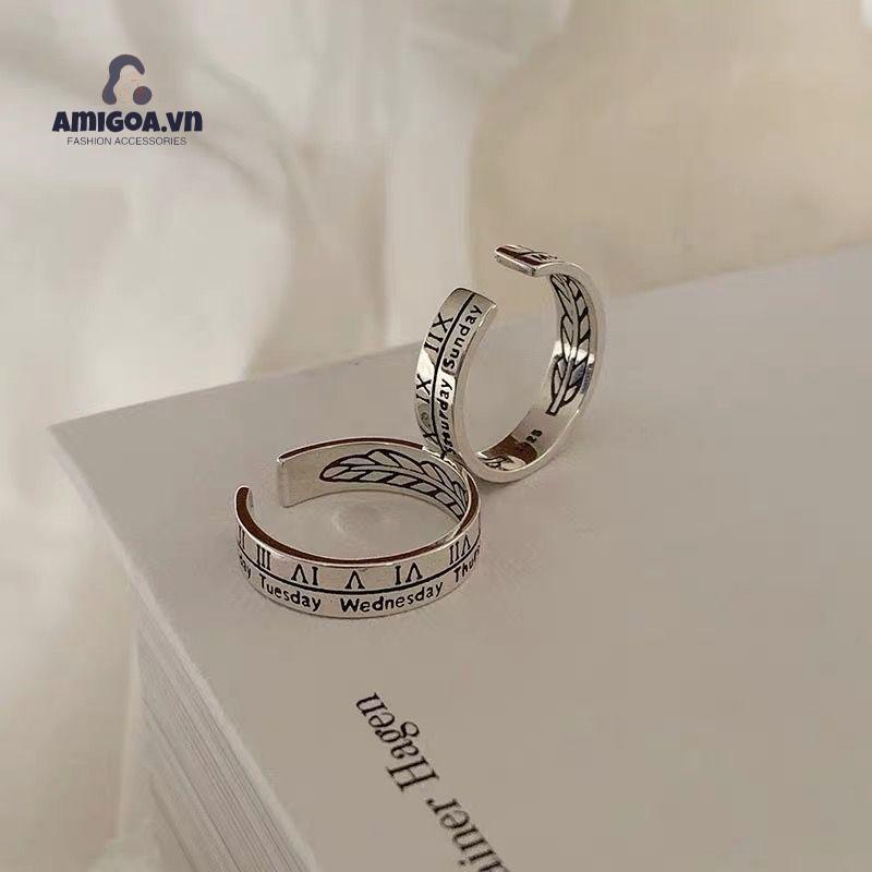 Nhẫn Kỹ Thuật Số La Mã Phong Cách Retro Cho Nam Và Nữ