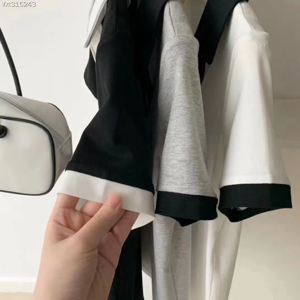 Áo polo Tay Ngắn Cổ Chữ V Thêu Chữ C Màu Sắc Tương Phản Phong Cách Hàn Quốc Thời Trang Mùa Hè 2022 Dành Cho Bạn Nữ