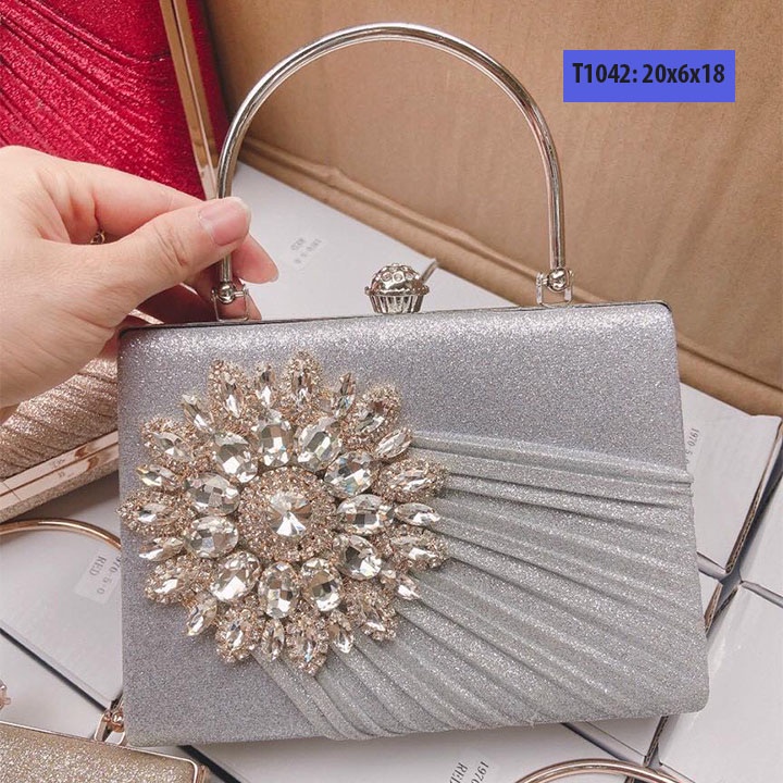 Ví nữ cầm tay dự tiệc đẹp, bóp cầm tay nữ dự tiệc, cưới đính đá có dây đeo chéo sang trọng