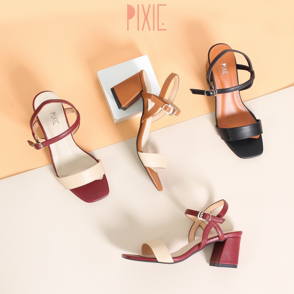 Giày Sandal Cao Gót 6cm Đế Vuông Mix Nhiều Màu Màu Đen Pixie X467