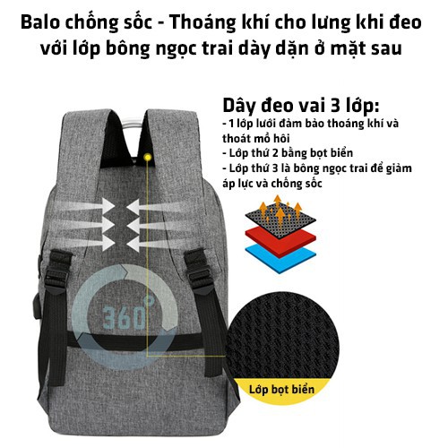 Balo Laptop Chống Trộm, Túi Cặp Đựng Laptop 15.6 inch Chống Sốc Cho Dân Văn Phòng Đi Làm HD Shop