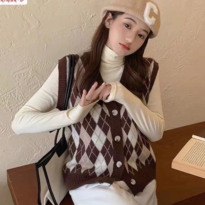 Áo Len Gile Nữ Taobao, Gile Len màu Nâu Tây ELISA Dáng Rộng Hàng Quảng Châu Dáng Ngắn Form Đẹp