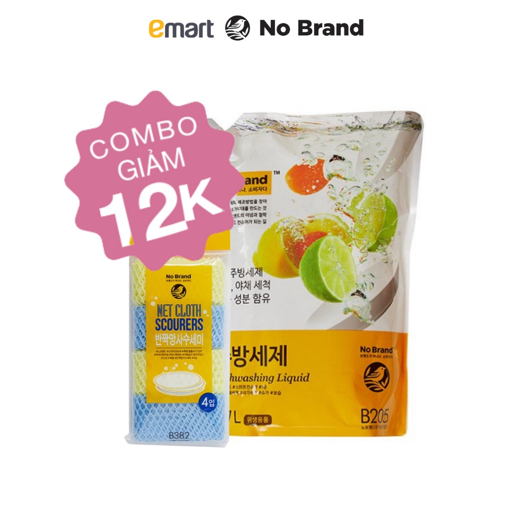 Combo Bát Sạch Ngon Cơm - Nước Rửa Chén Dạng Túi và Lô 4 Lưới Rửa Chén No Brand - Emart VN