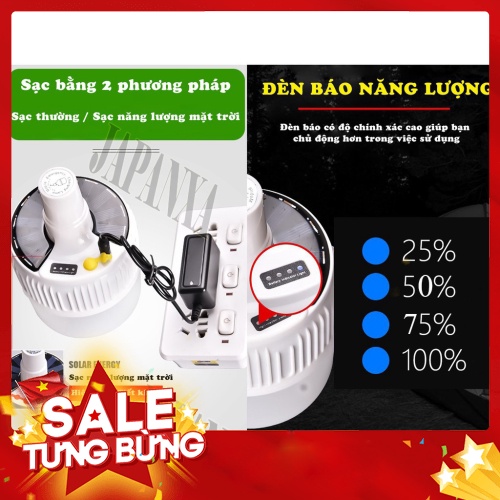 Bóng đèn led bulb tích điện năng lượng mặt trời siêu sáng 100w có điều khiển chống nước kèm sạc điện thông minh