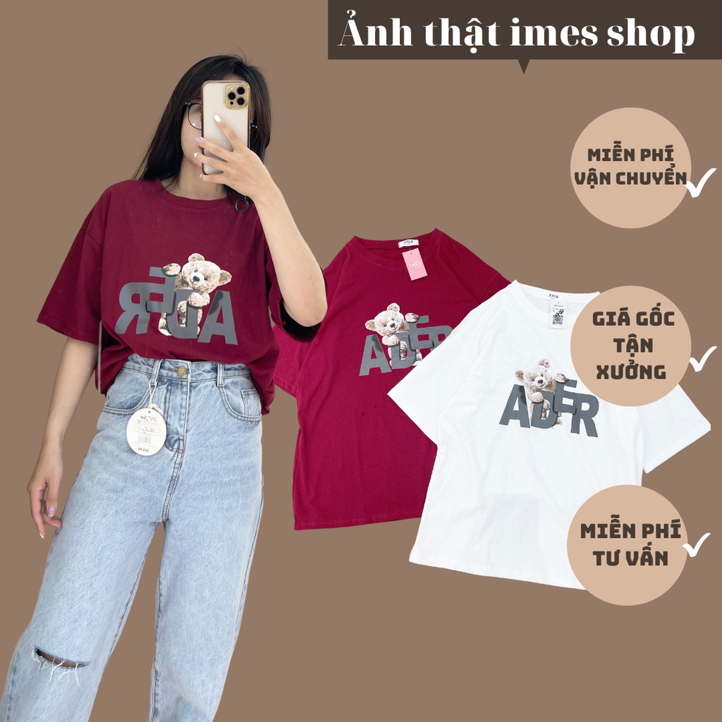 Áo thun tay lỡ IMES phông unisex nam nữ cotton form rộng in hình gấu Ader 1720 imes shop