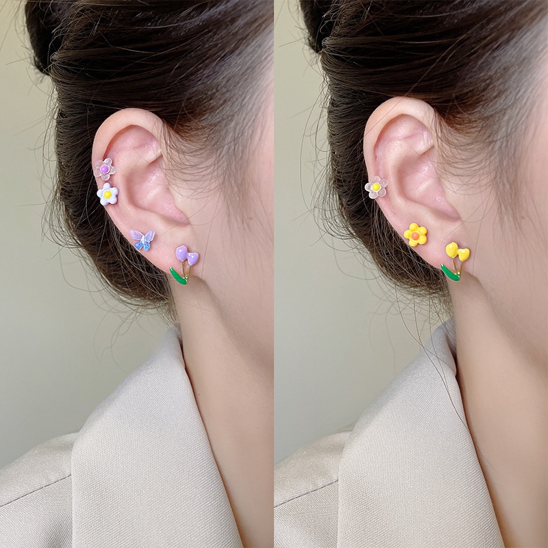 Bông Tai Mạ Bạc 925 Hình Hoa Tulip Nhiều Màu Sắc Xinh Xắn Cho Nữ