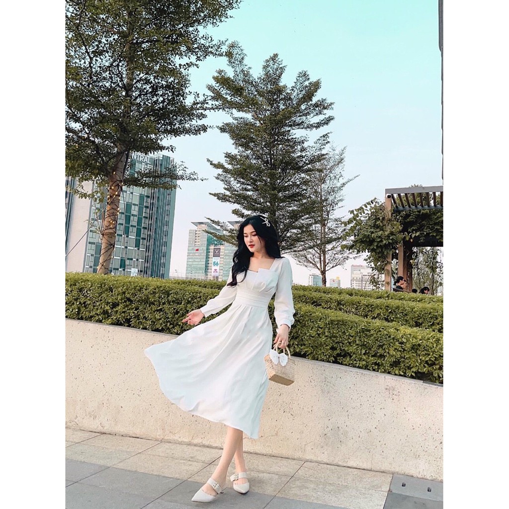Đầm dự tiệc trắng dập ly ngực tay dài phong cách trẻ trung XUKA-DRESS MT100-chất Lụa cao cấp đẹp | BigBuy360 - bigbuy360.vn