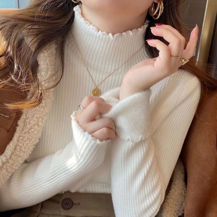 Áo Sweater Dệt Kim Tay Dài Cổ Lọ Lót Nhung Giữ Ấm Thời Trang Mùa Đông Cho Phái Nữ