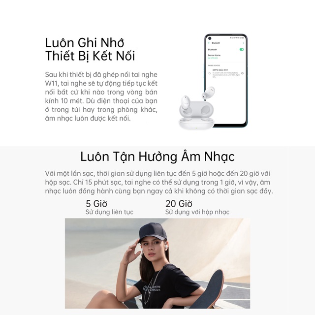 Tai nghe True Wireless Oppo Enco W11 - Hàng Chính Hãng