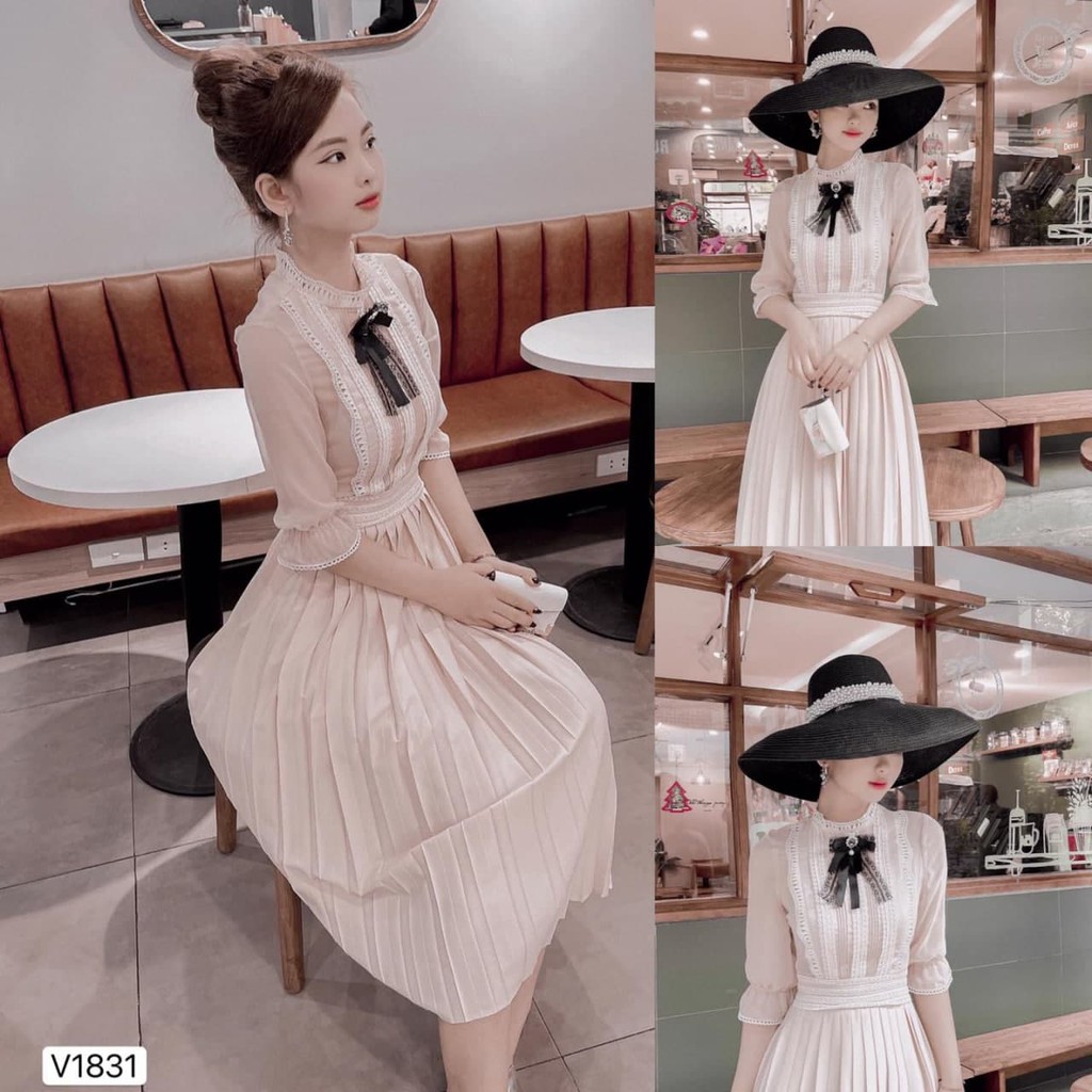 [Nhập WAMAR931 giảm ngay 15k]Đầm thiết kế cổ nơ dáng váy xếp ly nhẹ mặc lên tiểu thư V1831_Zin Boutique [Kèm ảnh thật] | BigBuy360 - bigbuy360.vn
