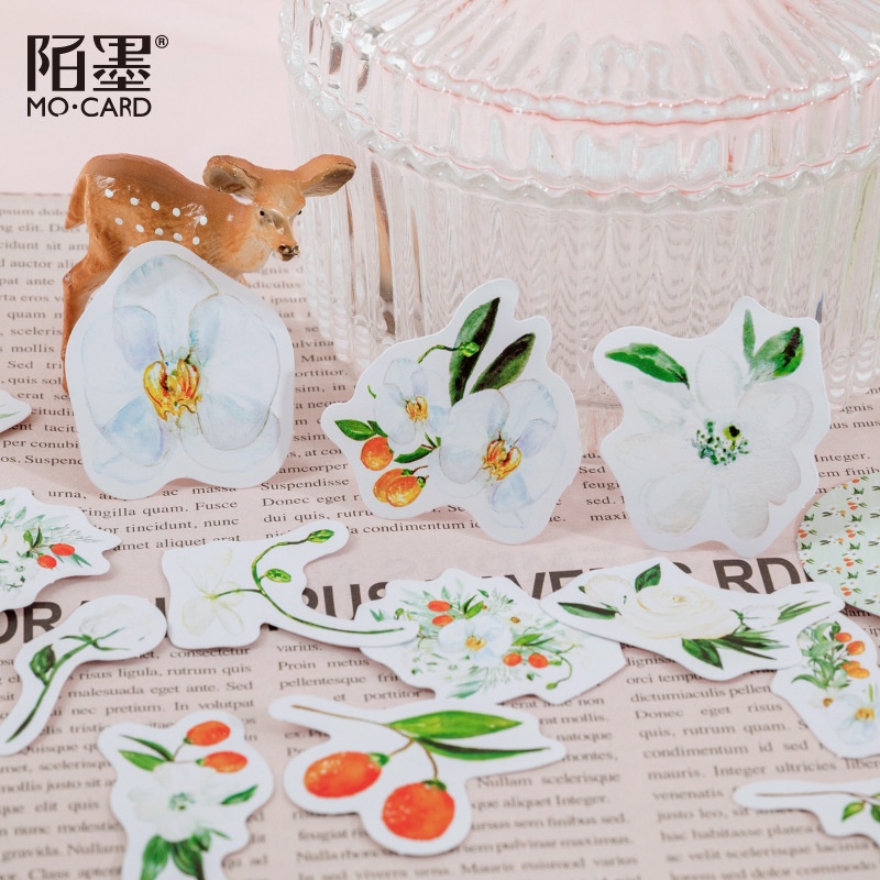 Hộp 46 Nhãn Dán Mo Card Quả Hồng Hoa Trắng Trang Trí Sổ Tay Take Note