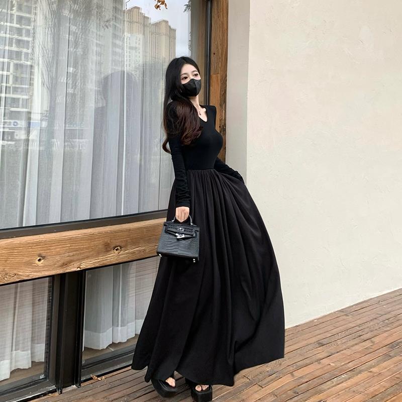 Đầm Dài Dáng Ôm Eo Cao Tay Dài Thời Trang Mùa Thu Cá Tính