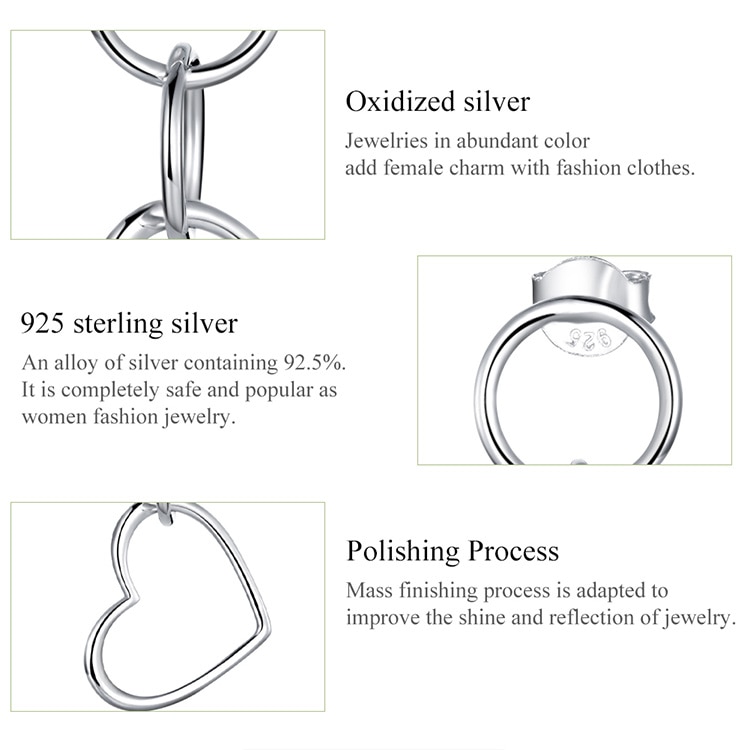 Khuyên Tai Bamoer SCE916 Dáng Dài Chất Liệu Bạc 925 Thiết Kế Hình Trái Tim Tối Giản Cho Nữ