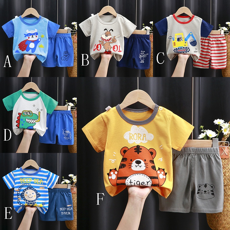 Set trang phục SANITKUN áo thun tay ngắn 100% cotton họa tiết hoạt hình và quần short thời trang mùa hè cho trẻ em