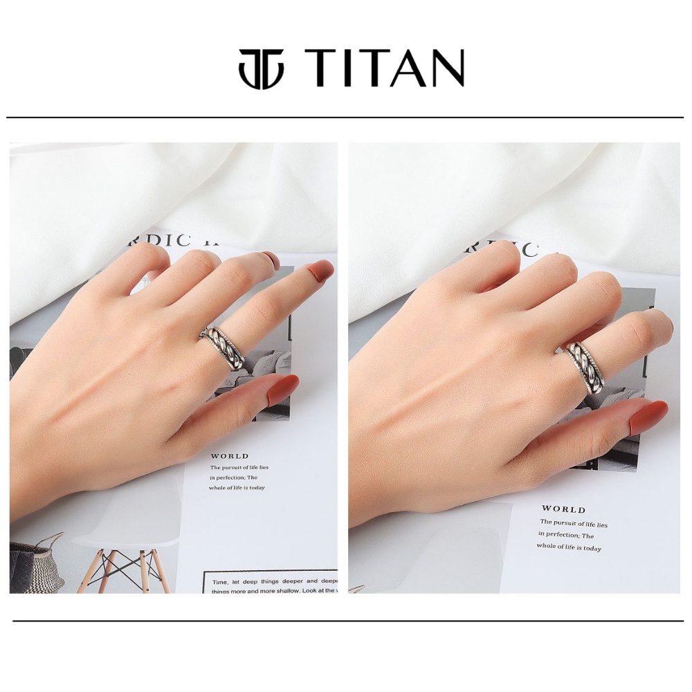 Nhẫn nam nữ họa tiết xoắn ốc, nhẫn thời trang unisex freesize cá tính không gỉ ring titan màu bạc 925 TITAN Shop
