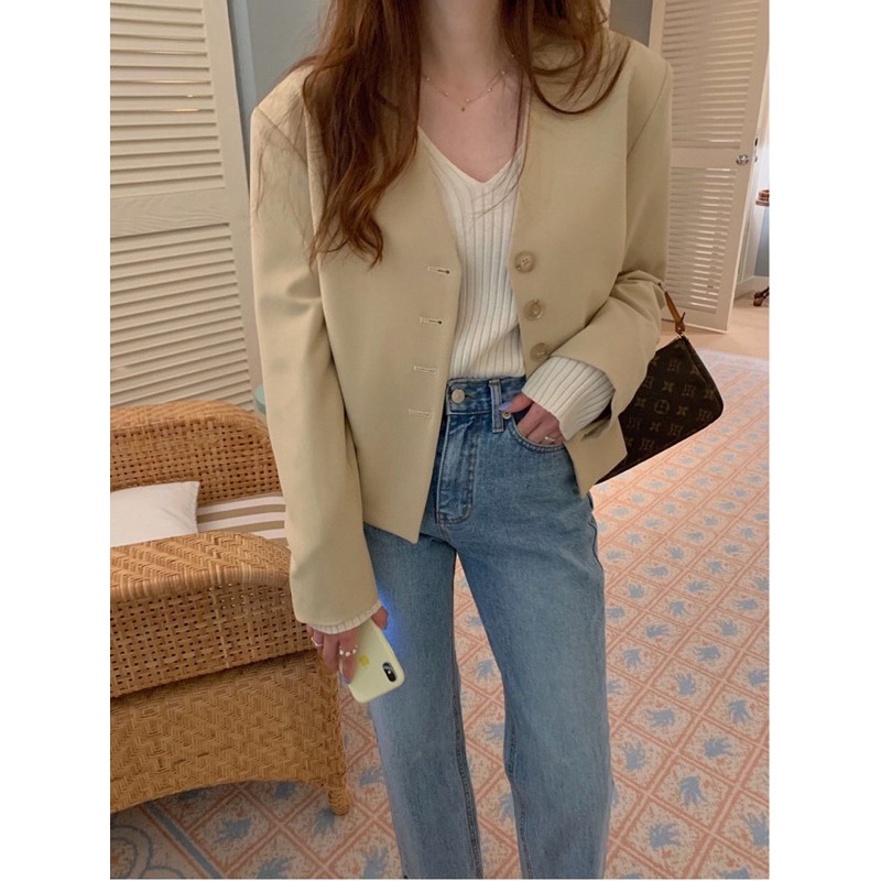 (Hàng có sẵn) Áo Blazer cổ tim trẻ trung 2021 | BigBuy360 - bigbuy360.vn