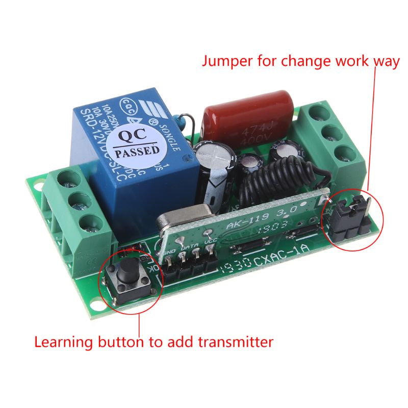 【3C】1 bộ chuyển đổi điều khiển đèn không dây 2 nút bật tắt AC220V 433MHZ