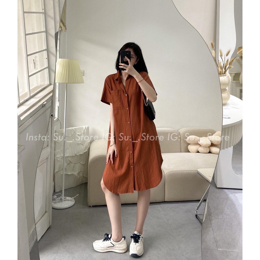 Váy sơ mi thanh lịch V.108 , Váy kiểu cộc tay trơn cổ đức xẻ tà nhẹ túi 1 bên ngực 4 màu ngọt ngào - Thời trang nữ Chấm | BigBuy360 - bigbuy360.vn