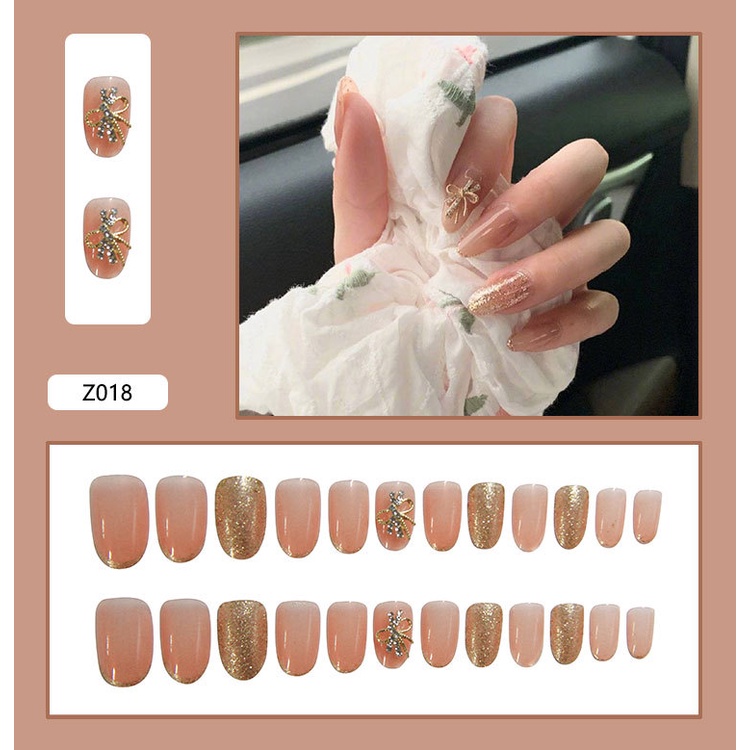 Set 24 móng tay giả thời trang kèm keo dán tiện dụng