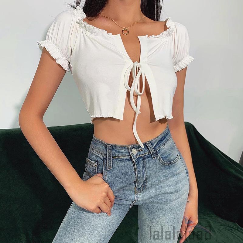 Áo Croptop Ngắn Tay Màu Trơn Thời Trang Mùa Hè Cho Nữ | BigBuy360 - bigbuy360.vn