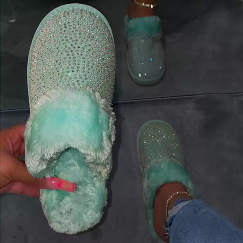 Dép Bông Đi Trong Nhà Đính Đá Thời Trang