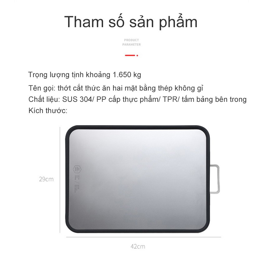 Thớt cắt thực phẩm hai mặt bắng thép không gỉ (đạt chuẩn SGS, PP thực phẩm) - Home and Garden