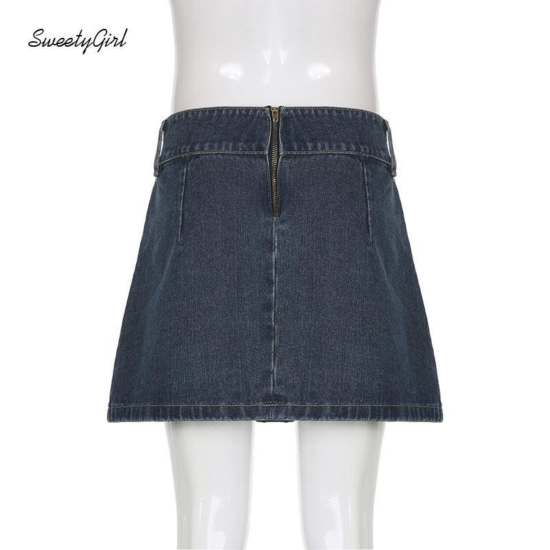 Chân váy jean Lưng Thấp Đính Đinh Tán Phối Khóa Kéo Thời Trang Cho Nữ 2022