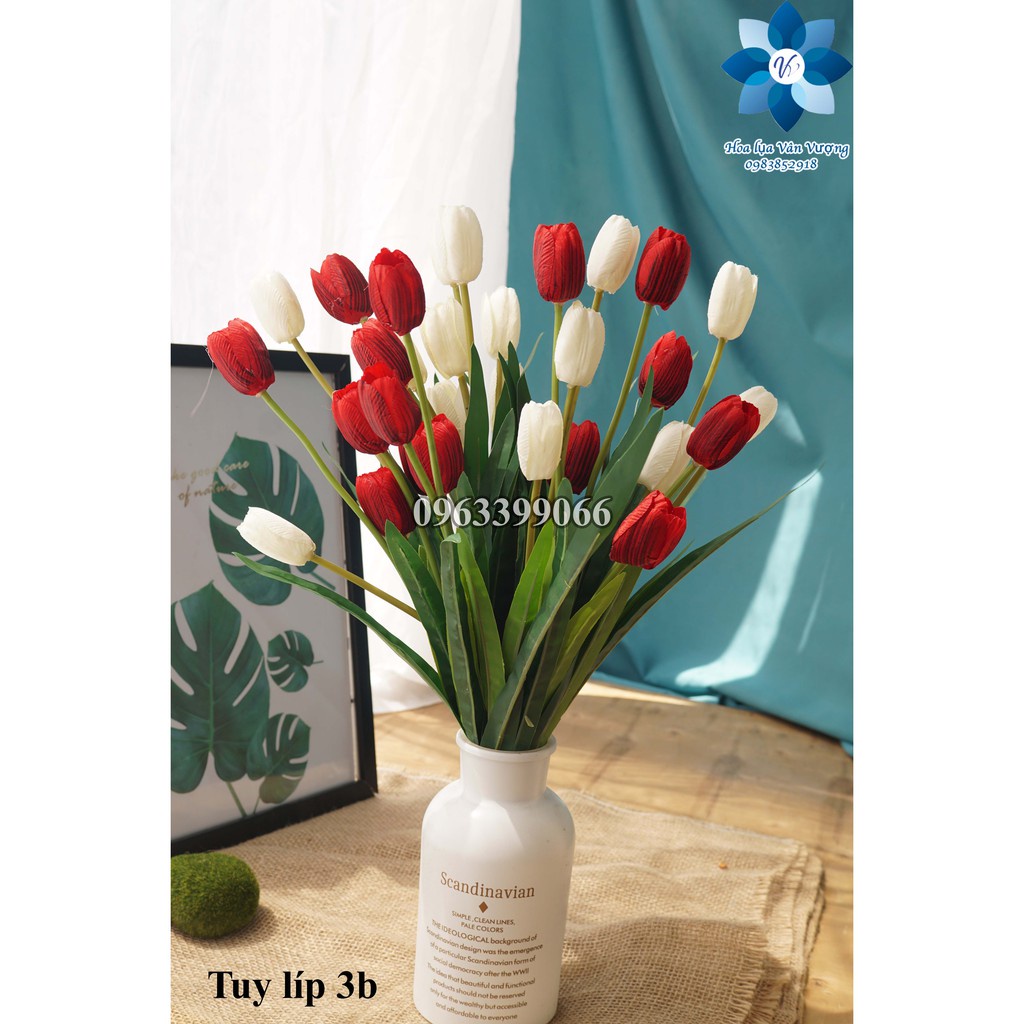 Hoa tulip giả- Hoa Tu Lip cành 3 bông trang trí decor