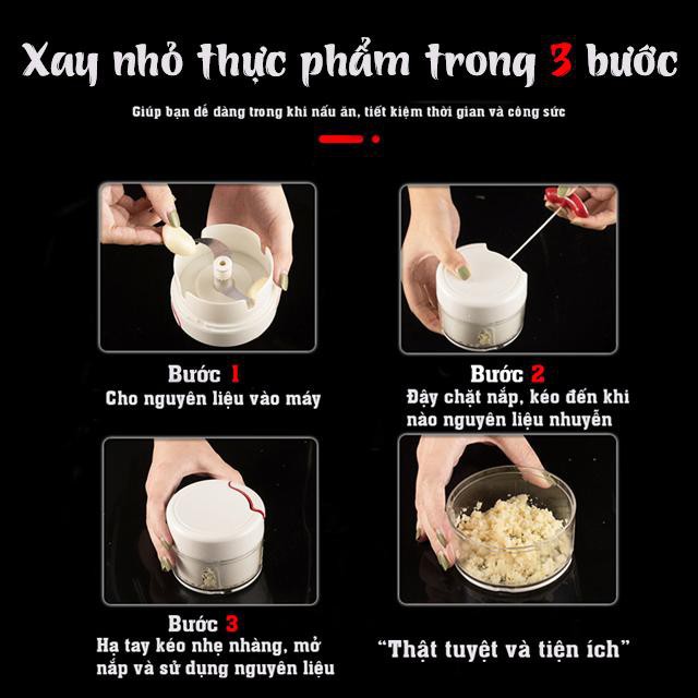 [HÀNG LOẠI 1] Máy Xay Tỏi Ớt Kéo Dây Đa Năng Tiện Lợi - An Toàn Dễ Sử Dụng - Lưỡi Dao Kép Sắc Bén