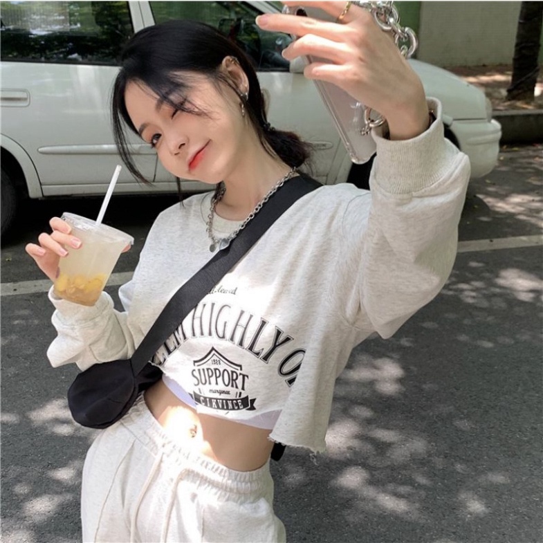 Áo thun dài tay croptop form rộng sexy đáng yêu