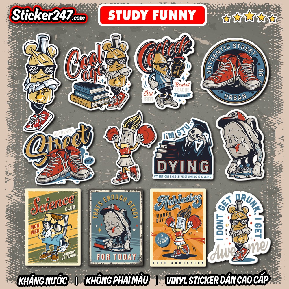 Sticker Funny School cool [2] 𝑭𝒓𝒆𝒆𝒔𝒉𝒊𝒑 chống nước, sticker dán laptop, điện thoại, đàn guitar, mũ bảo hiểm, vali, ipad