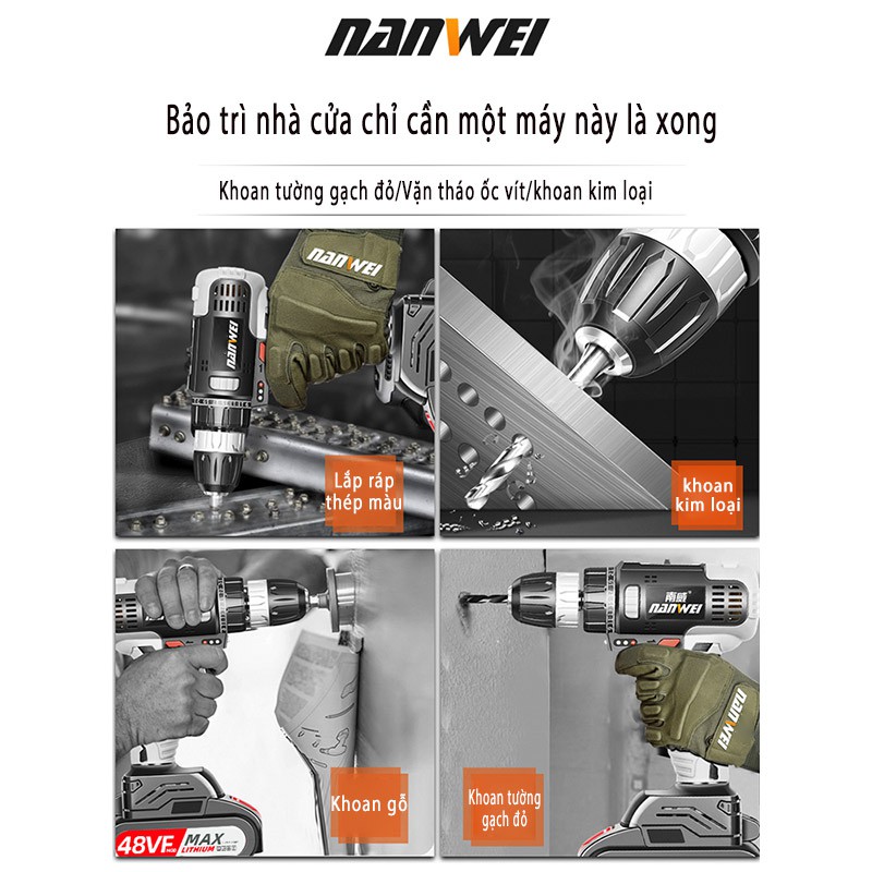 NEP085 NANWEI không chổi than Loại sạc pin cầm tay Máy khoan Lithium mini đa năng gia đình vặn ốc chổi than 42VF 48VF