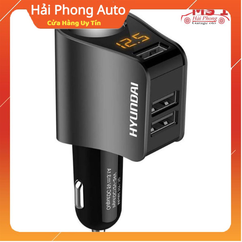 Tẩu sạc HYUNDAI 1 tẩu tròn và 3 USB nhỏ - có đèn led báo điện ap acquy