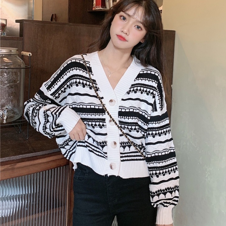 Áo Khoác Cardigan Cổ Chữ V Form Rộng Họa Tiết Kẻ Sọc Thời Trang Mùa Thu Phong Cách Hàn Quốc Mới Cho Nữ