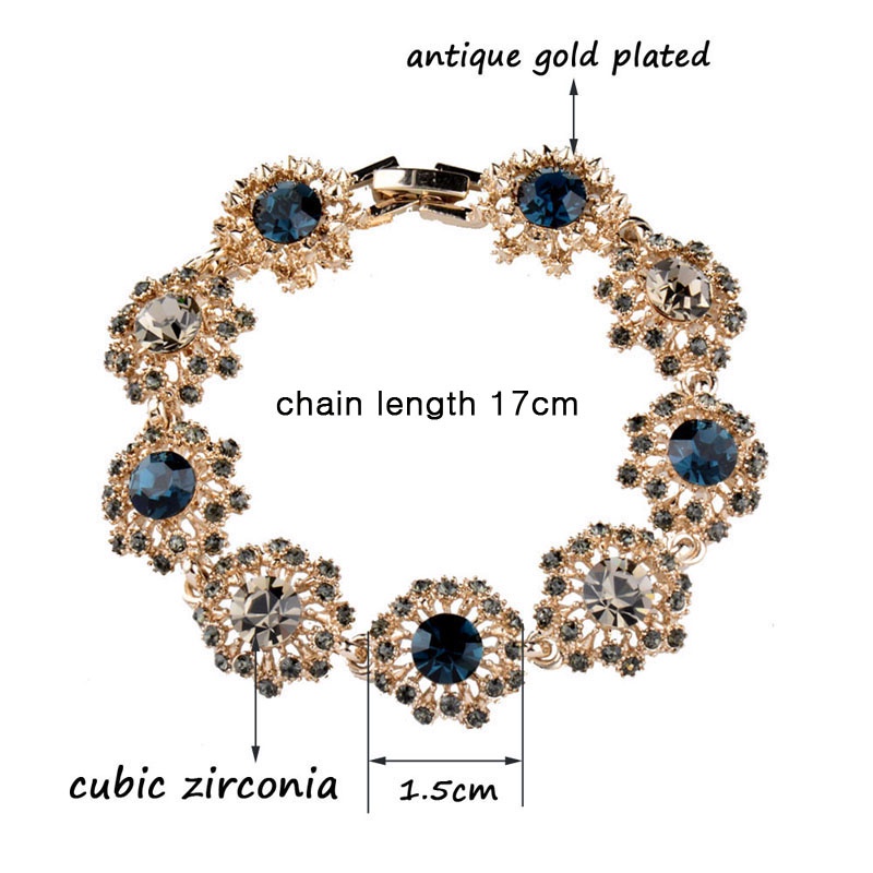 Vòng tay SINLEERY SL441 đính đá zircon màu vàng hồng xanh lam phong cách cổ điển sang trọng dành cho nữ
