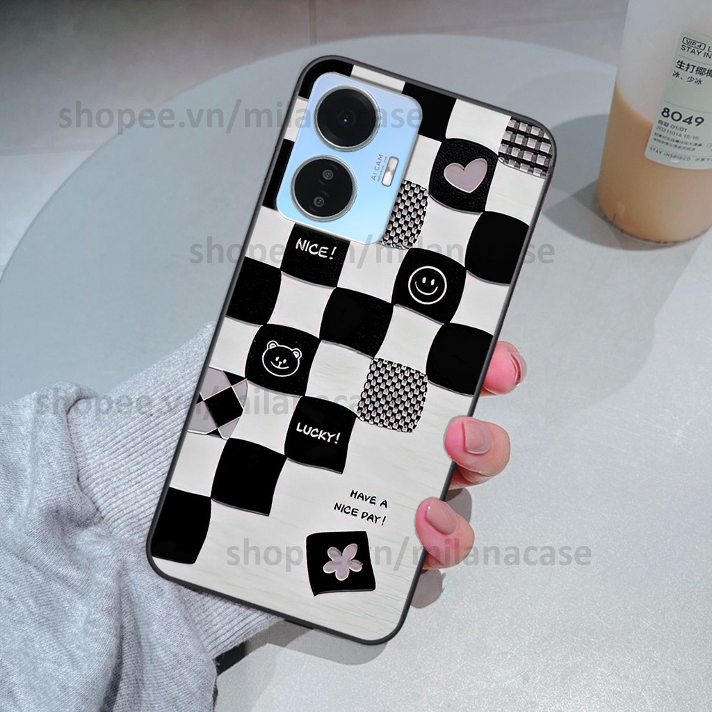 Ốp Vivo Y55 2022 in hình caro trái tim siêu đẹp, siêu nét đầy phong cách cá tính