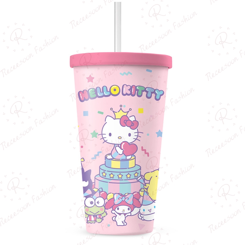 Bình nước Hello Kitty có ống hút bắt mắt