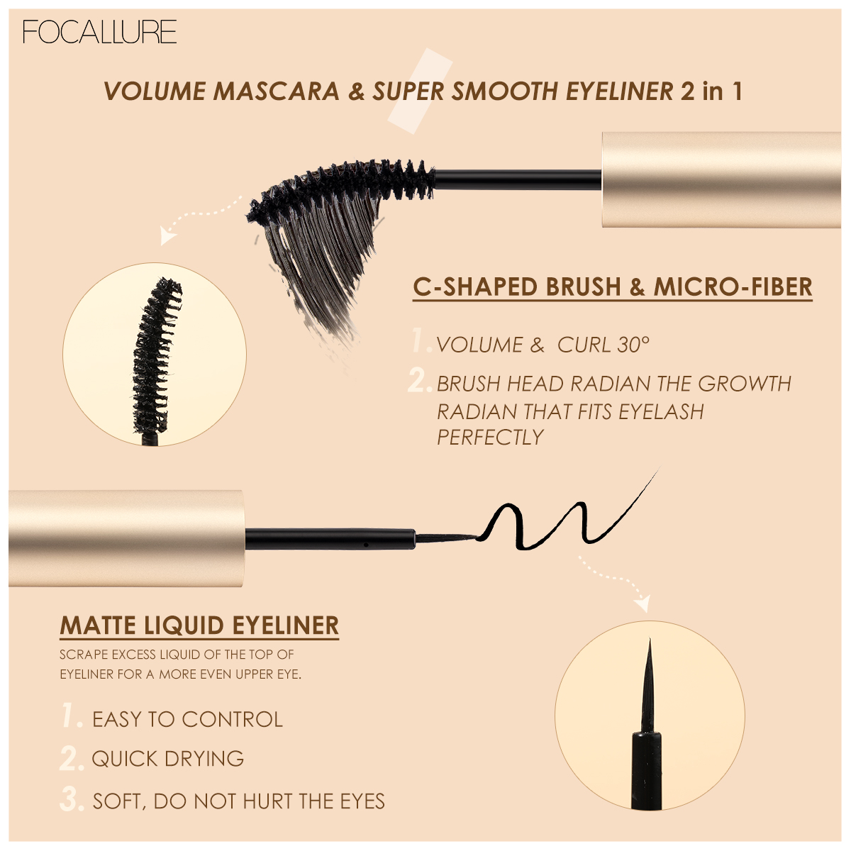 Mascara Và Sản Phẩm Trang Điểm Mắt 2 Trong 1 Tùy Chọn Chống Nước Lâu Trôi Thương Hiệu Focallure | BigBuy360 - bigbuy360.vn