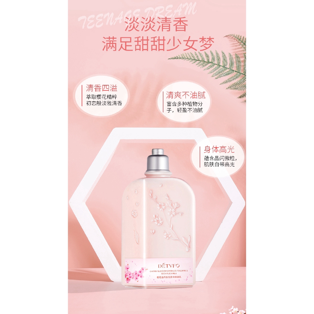 DETVFO® Make Up Cherry Blossom Body Lotion Crystal Flash Cherry Fragrance Long Lasting Moisturizing Body Lotion