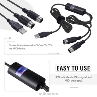 Dây cáp MIDI vào-ra USB màu đen nhỏ gọn chuyển đổi chuyên dụng cho đàn organ tại nhà