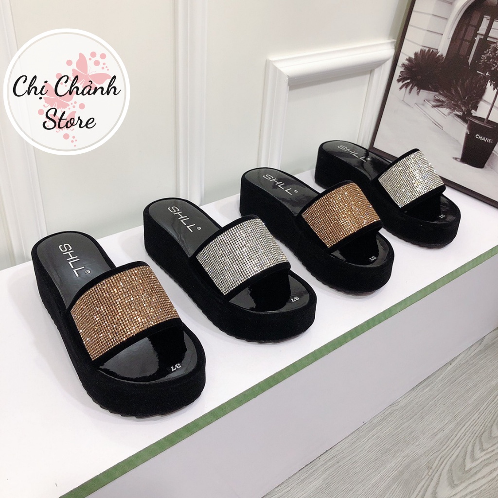 Dép Đế Xuồng Nữ 5p Bản Ngang Xoàn Đá Chất Nhung Mềm Mướt 2 Màu Xinh Sang - Chi Chanh Store