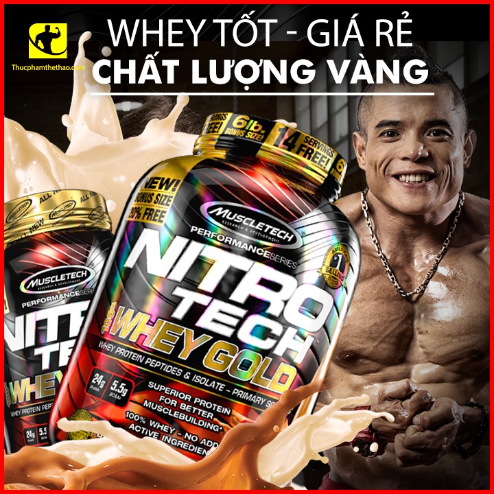 Sữa Tăng cơ Nitro Tech Whey Gold 5.5lbs (2.5Kg) - 2 vị chocolate, cappuccino - Hàng chính hãng Muscletech USA - Kèm quà