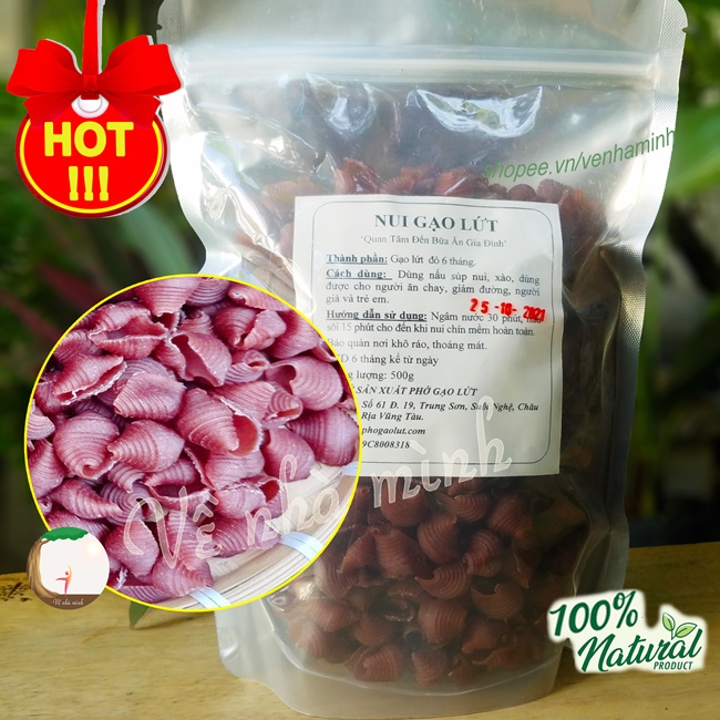 NUI SÒ GẠO LỨT ĐỎ HỮU CƠ TỰ NHIÊN 500G ( nui lức dùng cho trẻ em, người lớn, ăn kiêng, ăn chay, ăn giảm cân eat clean )